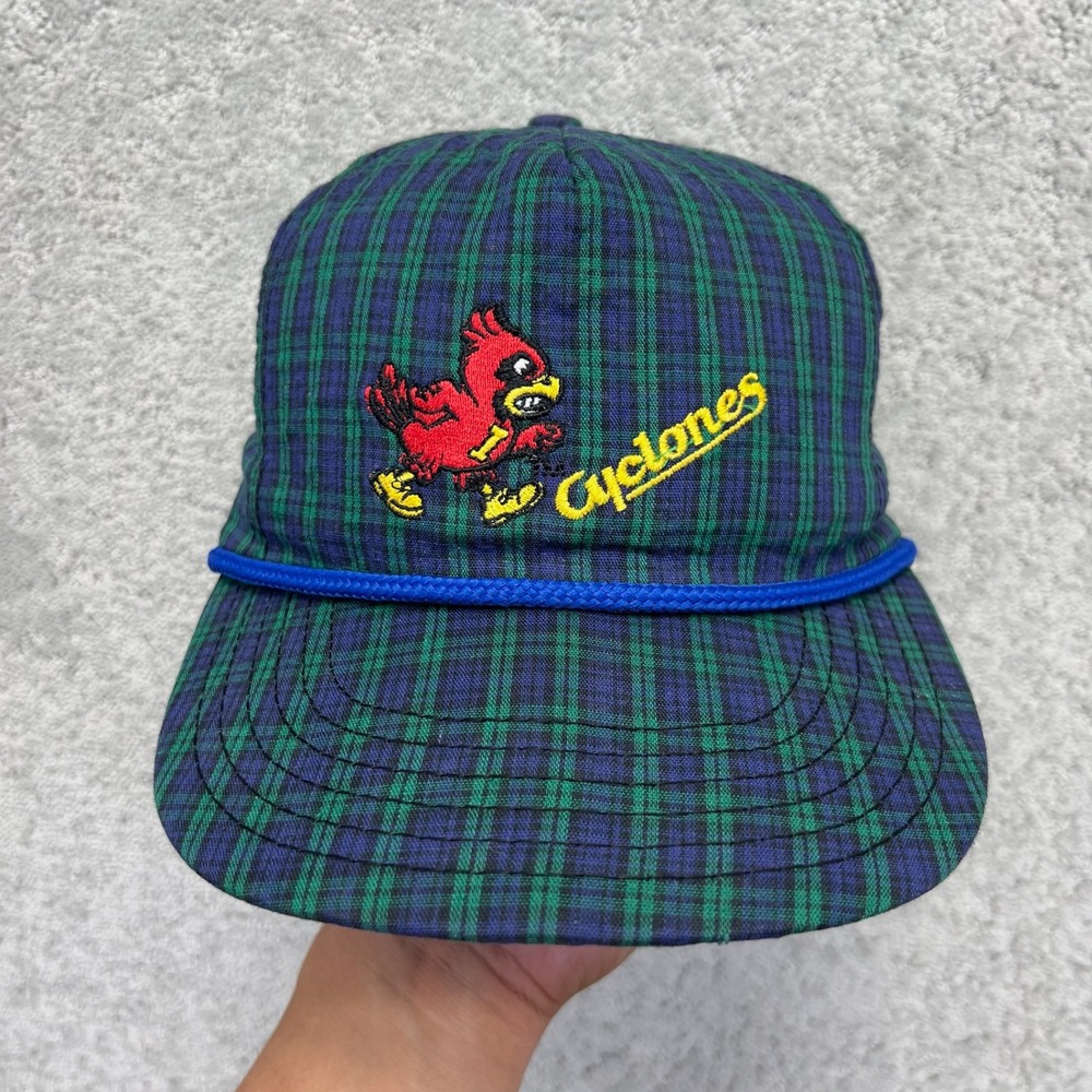 VINTAGE The Plaid Cap Hat Blue Green Plaid Iowa State Cyclones Leather Strapback